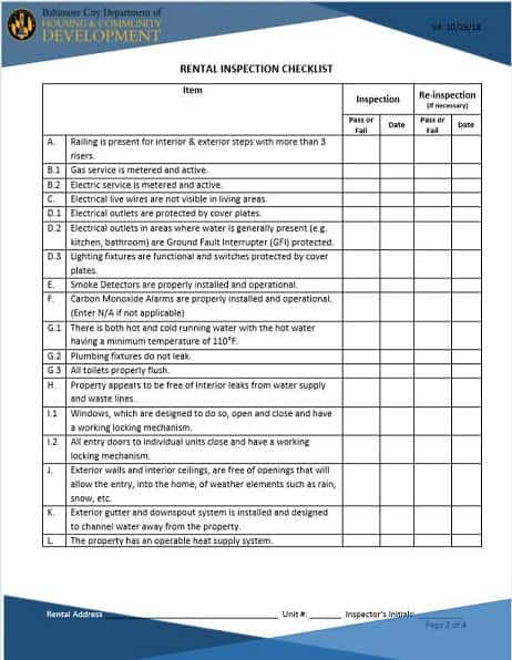 Baltimore City Rental Checklist Screenshot